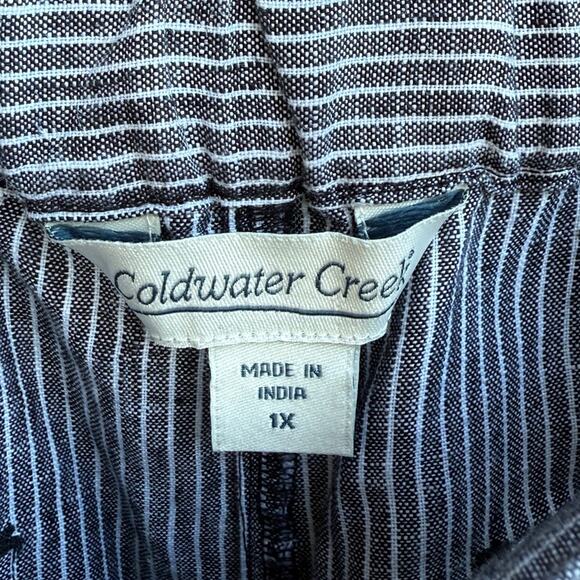 Coldwater Creek Pant 100% Linen Pull-On Stripe Blue and White Pants 1X - Picture 4 of 6